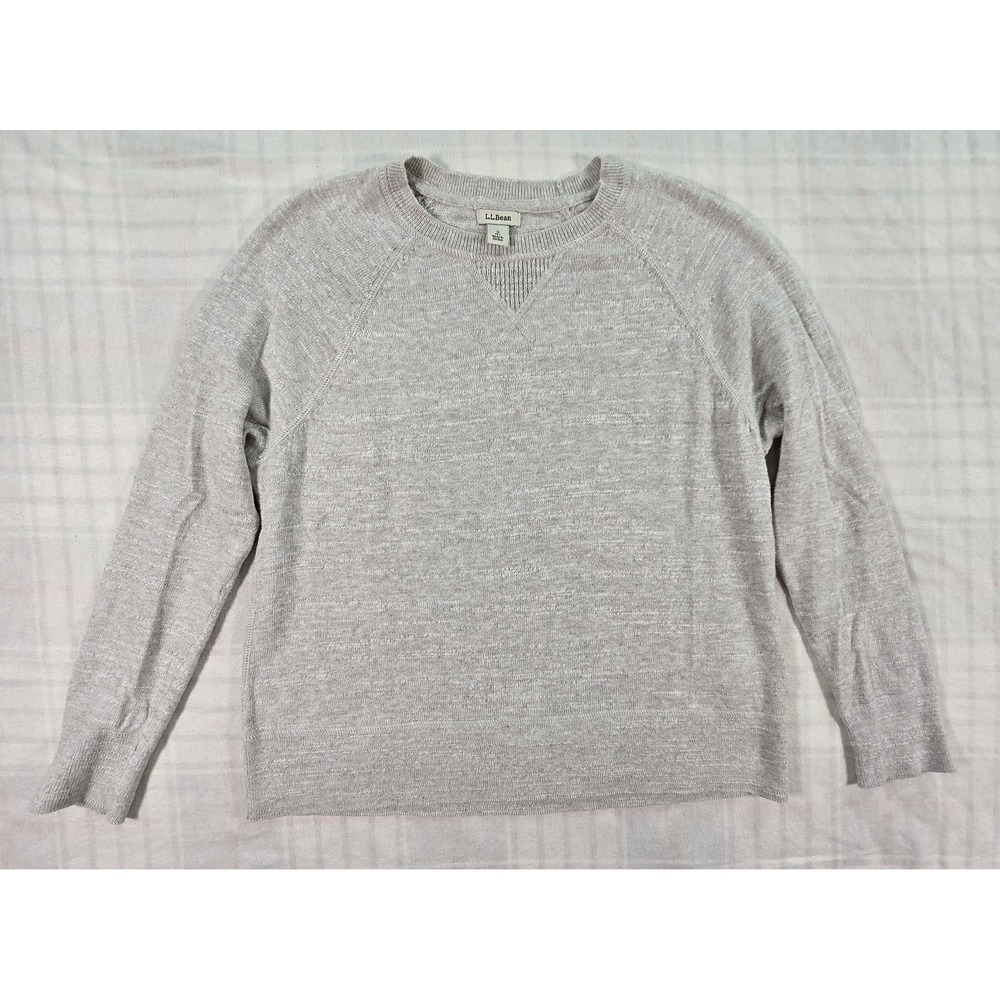 LL BEAN 100% Organic Cotton Slub Sweater Raglan Gray Womens S Pet